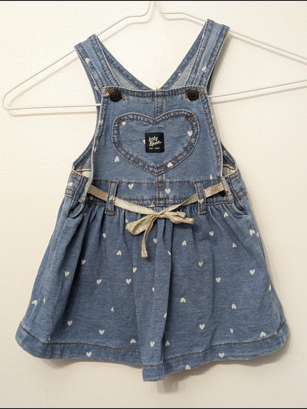 Oshkosh Denim Heart Print Overall Dress in Blue 9 M